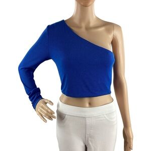 Superdown Karol One Shoulder Ribbed Crop Top Cobalt Blue Size M